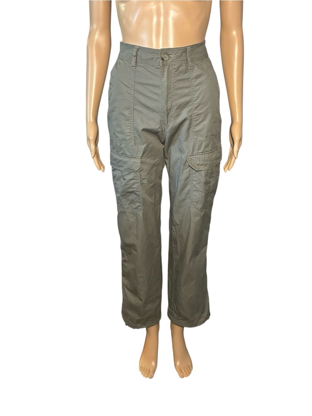 H&M Women's Cargo Pants 2 Gray 100% Cotton Zip Fly High Rise Straight Leg